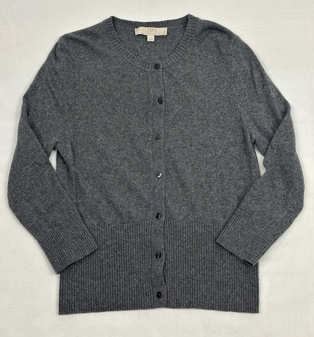 LOFT Women’s Luxury Italian Yarn Gray Long Sleeve Crew Neck Cardigan Size S